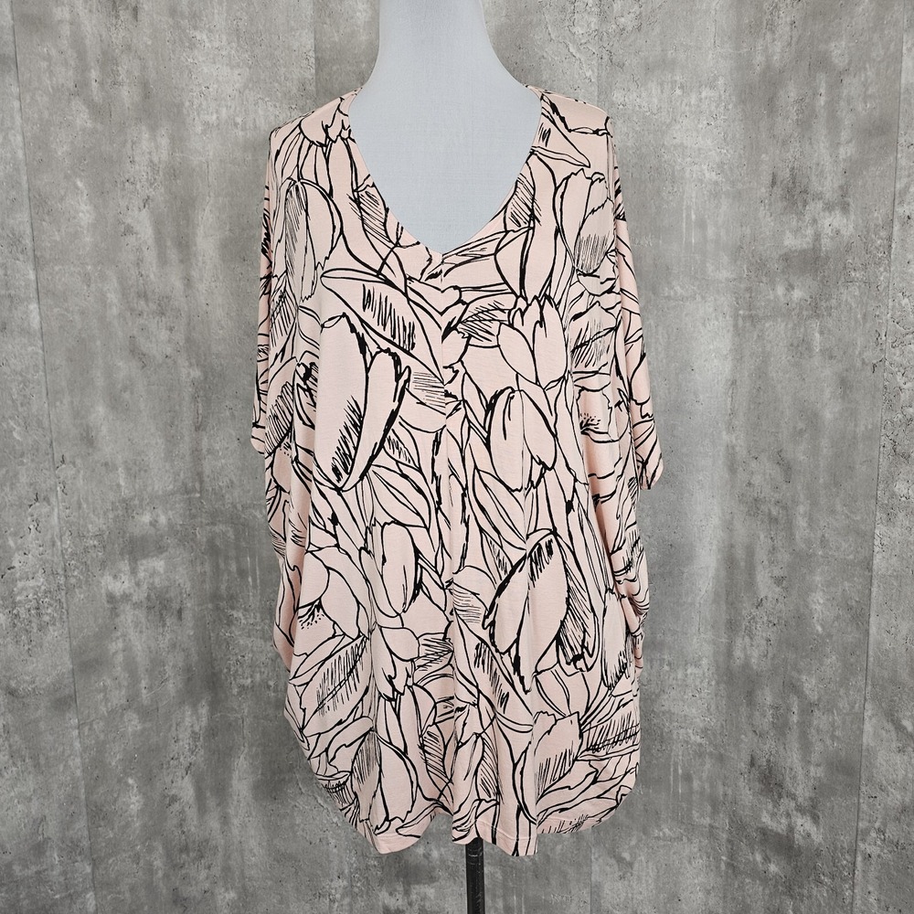 Bryn Walker Womens M Pink Black Floral Charlie Oversized Tunic Hi Lo‎ Top